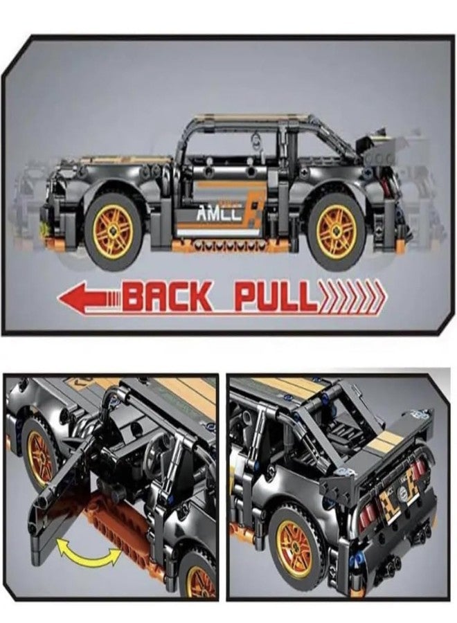 Bhavenu 1:18 Scale Pull Back Racing Car Building Block Set (422-520 PCS) | Creative Assembly Toy for Collectors & Enthusiasts | Compatible Brick Model Kit (Orange Mustang (520pcs)) - Image 3